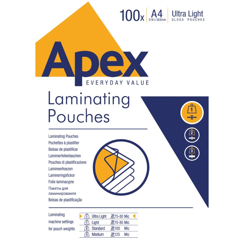 Apex lamineerhoes A4, glanzend 150 mic, 216 x 303 mm, 100 stuks